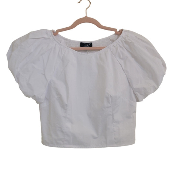 NWT J.Crew 100 % Cotton Puff Sleeve White Crop Top Blouse 2 - Picture 3 of 5